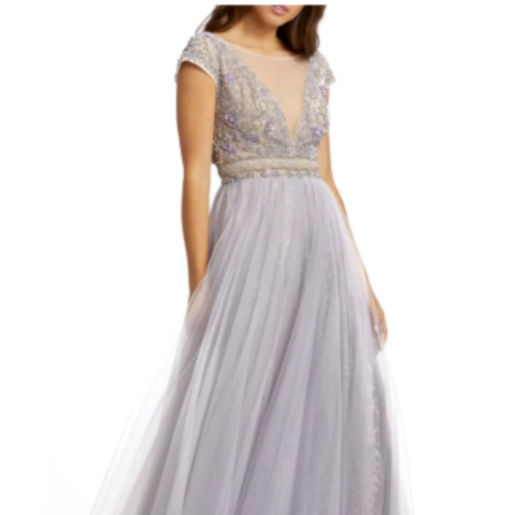 Mac Duggal 6261408 Embroidered Embellished Tulle Lillac Bal-Gown Sz 8